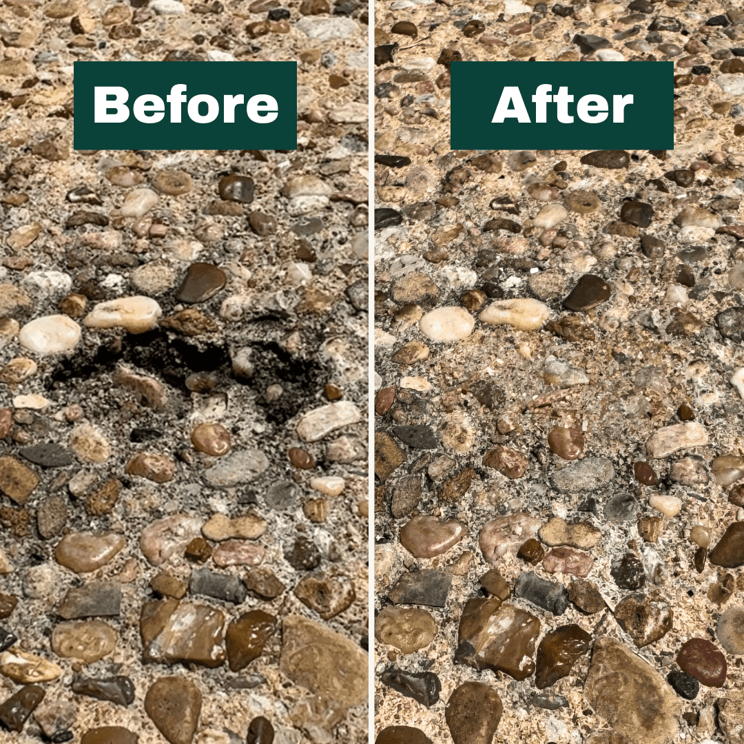 Before & After of Exposed Aggregate Driveway Divot Repair